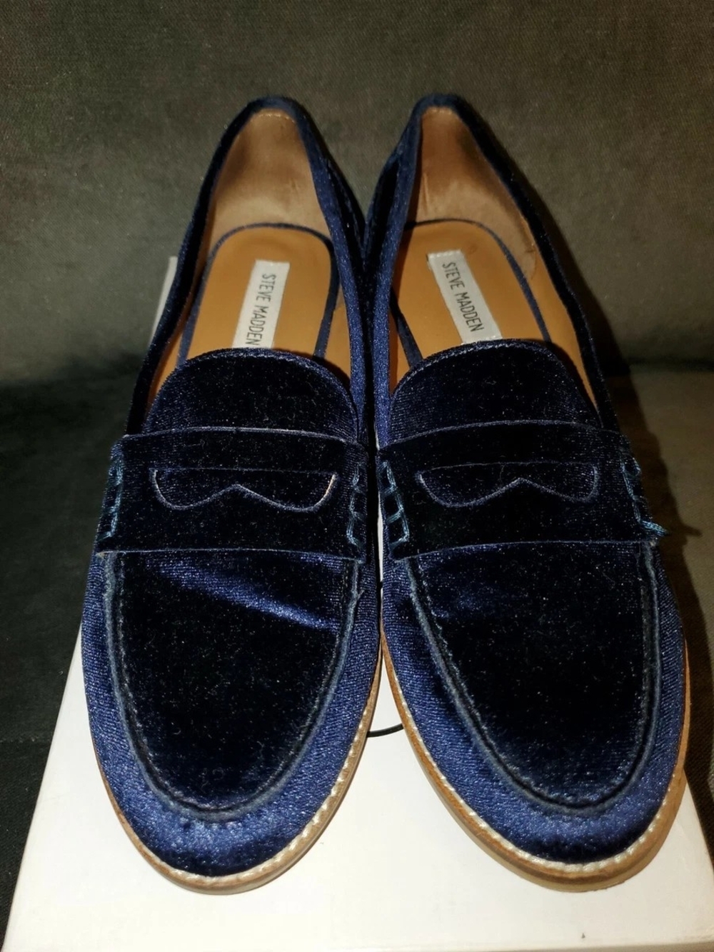 Steve Madden Navy Velvet Penny Loafers